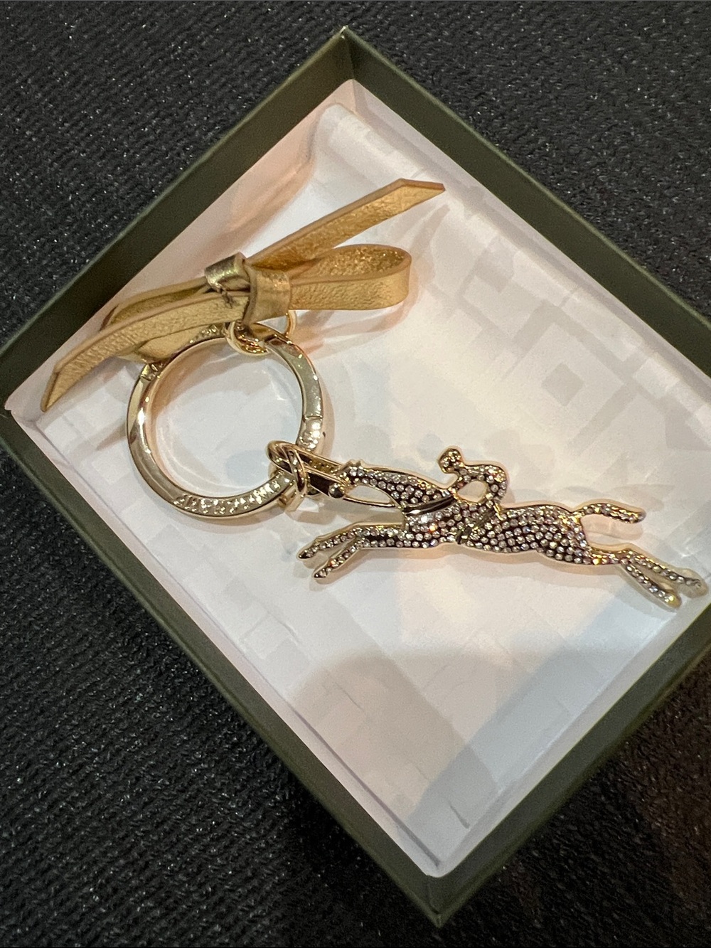 Gold-tone Running Deer Keychain with Bow Accent - Picture 3 of 9
